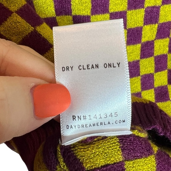 Daydreamer Fig Check Yellow Purple Soft Stretchy Crop Sweater, NWT, Small - Picture 10 of 14